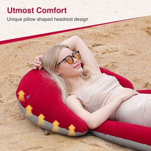 PVC Inflatable <b>Mat</b> with Pillow 178*72 CM with Flocking Three Colors for Beach Yard <b>Camping</b> Backyard Office Relaxing - Product Image 5