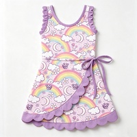 Robe d'été légère pour filles, sans manches, imprimé dessin animé, à volants, ourlet festonné, nœud papillon, tenue décontractée pour enfants