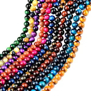 4 6 8 10 12 mm Loose Colorful Natural Tiger Eye Beads for Jewelry Making
