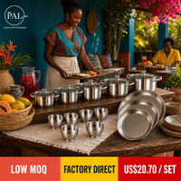 Ensemble de 20 ustensiles de cuisine en acier inoxydable, directement de l'usine, comprenant casseroles, bols et plateaux, pour la préparation culinaire à la maison, en cuisine et au restaurant