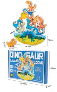 Jeu de compétition sensoriel pour fête de famille, blocs de dinosaures en bois à empiler, jouets pour enfants de 3 à 5 ans - Product Image 6