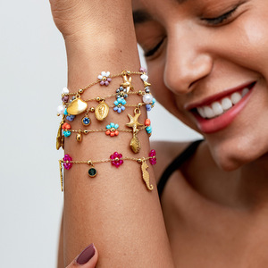 Summer Ocean Boho Beach <b>Bracelets</b> Jewelry 18K Gold Plating Seahorse Conch Starfish Charm Colorful Stone <b>Shell</b> Pendant <b>Bracelet</b> - Product Image 1