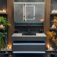 Meuble-lavabo mural flottant de luxe moderne pour hôtel, miroir intelligent, meuble de salle de bain résistant à l'eau, vente en gros d'usine