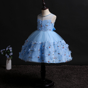 Vestido de niña de las flores, azul cielo, de tul con bordado floral, estilo princesa, para actuación del Día del Niño - Product Image 3