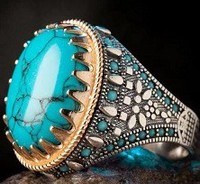 Bagues de bijouterie DAIHE vintage arabes électroplaquées incrustées de pierres précieuses turquoise pour hommes, style islamique