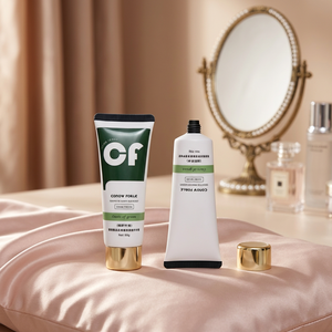 Tube souple PE vide personnalisé vert avec impression en relief et capuchon rond électroplaqué or pour crème pour les mains parfumée - Product Image 6