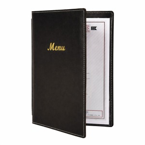 Cubierta de Menú de Cuero Negro Premium, Porta Menús Resistente para Restaurantes, Diseño Elegante para Cafés, Hoteles y Comedores - Product Image 1