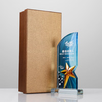 Plaque de récompense en verre cristal en forme d'étoile pentagramme colorée avec techniques d'impression UV, trophée en cristal personnalisé
