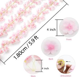 6 قطع من إكليل زهور الكرز الوردي بطول 35.4 قدم - أكاليل ساكورا معلقة لتزيين حفلات الزفاف وديكور الربيع والصيف - Product Image 3