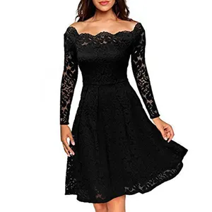 Siyah dantel taraklı tek omuzlu elbise uzun kollu elbise