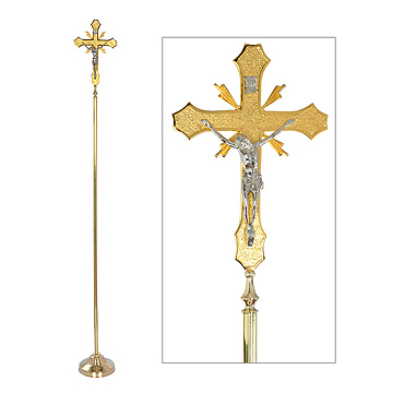 Polished Brass Processional Cross - Church Altar Cross - PC-1003 by EXPORT CORPORATION