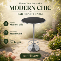 Table de bar ronde réglable en hauteur avec base en anneau, repose-pieds, colonne chromée, plateau de 60 cm, pour cocktail, café, restaurant, pub, mobilier moderne