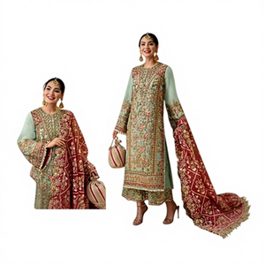 Dernières créations Sterling, ensemble Sharara Gharara Kurti indien brodé, tissu en velours de viscose lourd, magnifique designer pakistanais - Product Image 1