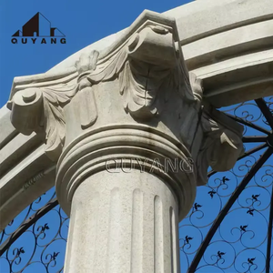 Gazebo de Mármol Blanco Estilo Europeo para Jardín, Pabellón de Piedra con Columnas Romanas y Cúpula de Hierro Forjado - Product Image 5