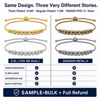 Bracelets ajustables en acier inoxydable plaqué or 18 carats PVD pour femmes, avec breloques en perles de cristal et diamants porte-bonheur, vente en gros