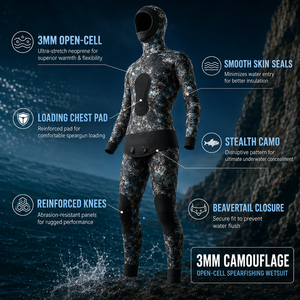 Combinaison <span class=keywords><strong>de</strong></span> <span class=keywords><strong>plongée</strong></span> en néoprène à cellules ouvertes <span class=keywords><strong>de</strong></span> 3 mm, camouflage, deux pièces, avec capuche et protection <span class=keywords><strong>de</strong></span> poitrine - Product Image 2