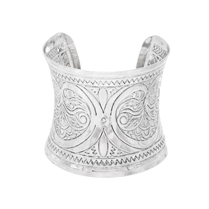 Retro Fashion <b>Silver</b> Gold Alloy <b>Bangle</b> Exaggerated Classic Carved Flower Wide <b>Bracelets</b> for Women Girls - Product Image 1