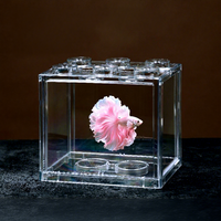 Grand aquarium de bureau en acrylique transparent empilable pour poissons Betta, avec lumière LED, pour reptiles, crevettes, guppies
