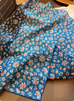 Foulard carré en coton à motif cachemire bleu, bandana, nappe de pique-nique, de camping, ou de décoration extérieure, ou toile de fond photo, ou serviette