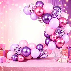 Palloncini in Lattice Metallizzato Rosa, Viola, Blu e Argento da 12 Pollici con Nastri per Decorazioni di Compleanno, Laurea, Festa a Tema Spaziale e Fidanzamento - Product Image 1