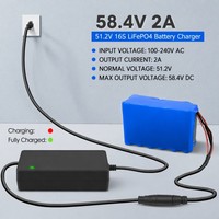 Chargeur de batterie LifePO4 58,4V 2A, mode de charge CC CV pour packs de batteries Lipo 16S 48V, chargeur de batterie LifePO4 51,2V 58,4V