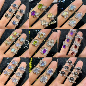 Wholesale Crystal Natural <strong>Crafts</strong> Amethyst <strong>Rings</strong> Adjustable Oval Healing Rose Quartz Aquamarine Gemstone Daily Jewelry <strong>Ring</strong> - Product Image 1