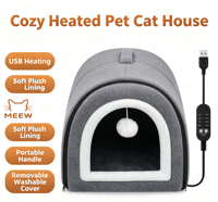 MEEW Lit chauffant USB pour animaux de compagnie, double usage, maison fermée et chaude pour petits chats et chiots