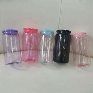 Tasse à bière en plastique 16oz avec couvercle en bambou, paillettes holographiques colorées et nouveau design - Product Image 3