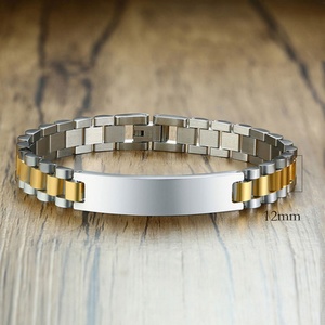 AU750 Waterproof Anti Tarnish 14K 18k Solid Gold Stainless Steel Fashion <b>Men</b> <b>Silver</b> <b>Bracelets</b> Bangles for <b>Men</b> - Product Image 5
