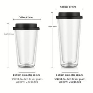 แก้วน้ำชา นม กาแฟ แบบมีโลโก้สั่งทำ ขนาด 350 มล. 550 มล. ทำจากแก้วบอโรซิลิเกต 2 ชั้น ขนาด 12 ออนซ์ พร้อมฝาซิลิโคน - Product Image 2