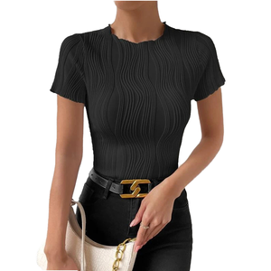 Camiseta Casual de Manga Corta para Mujer 2025, Transpirable, de Punto Acanalado, Color Sólido, Estilo Dulce Urbano para Primavera Verano Y2K - Product Image 1