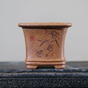 Pot à Bonsaï Carré Zisha Fait Main en Argile de Su Bingjiang pour Plantes de Bureau - Product Image 1