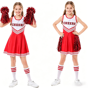Robe de cheerleading <span class=keywords><strong>classique</strong></span> rouge et blanche pour filles avec impression de logo et pompons assortis - Product Image 2