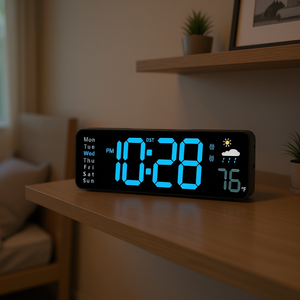 นาฬิกาปลุกดิจิตอล LED จอแสดงผลขนาดใหญ่ แสงสีฟ้า อุณหภูมิ ความชื้น ระบบ DST อัตโนมัติ ห้องนอน ห้องนั่งเล่น - Product Image 2
