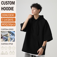 Sweat à capuche à manches courtes pour homme, poids lourd, toucher frais, streetwear uni, haute qualité, confortable et respirant