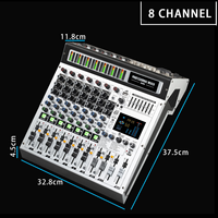 Nouvelle table de mixage audio numérique professionnelle 8 canaux avec 99 effets DSP, 2 moniteurs et alimentation fantôme USB +48V