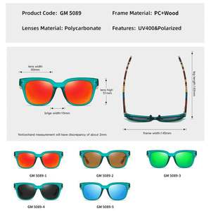 Lunettes de soleil carrées polarisées en bois naturel faites à la main pour hommes, avec branches colorées en bois, également adaptées aux femmes - Product Image 6