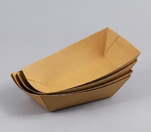Makanan sekali pakai kualitas 200ml kertas Kraft kotak perahu grosir kertas mudah terurai baki stik wafel untuk penggorengan udara