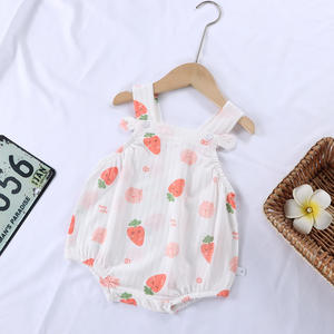 Barboteuse à bretelles pour bébé 100% coton, tenue une pièce à bretelles de style estival pour bébé fille, robe de princesse triangulaire - Product Image 4