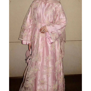 Women' s Muslim Lace Embroidered Cardigan &amp;Matching Inner <strong>Maxi</strong> <strong>Dress</strong> 2 Piece Suit Islamic Modest Abaya Polyester <strong>Turkish</strong> <strong>Dress</strong> - Product Image 1