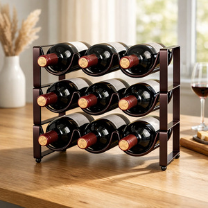 Modern Minimalist Wine Rack Steel <b>9</b> Bottle Storage Shelf For Home Dining Table Decor - Product Image 1