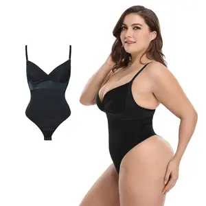 Sexy Mature Push Up Chest Bodysuit Shapewear Deep V-Neck Body ShaperU Plunge Thong Shaper Thong Shapewear For Woman