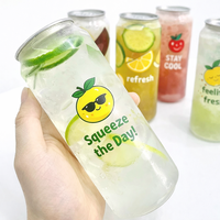Bouteille de boisson personnalisée en plastique PET transparent, aspect canette de soda en aluminium, OEM, haute qualité, avec bouchon à clapet, impression UV/sérigraphie