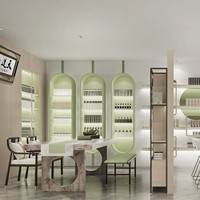 Comptoir de présentation cosmétique en forme de L sur mesure de haute qualité avec éclairage LED et finition peinte pour mobilier de magasin de cosmétiques, logo personnalisé