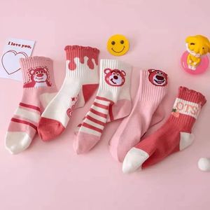 Children's Mid-Calf <b>Socks</b> Pink Strawberry <b>Bear</b> Anti-Slip Toddler <b>Socks</b> For Girls Spring Autumn Wear - Product Image 1