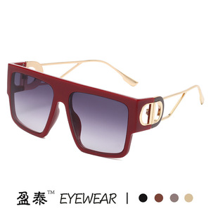 Yingtai Eyewear <b>Oversized</b> Square <b>Sunglasses</b> Black Frame Gold Accent UV400 Women's Fashion Sunshades - Product Image 3