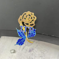 Broches de mode grecques en émail avec lettres Sigma Gamma, ornées de cristaux et de fleurs roses, pour femmes, bijoux de mariage
