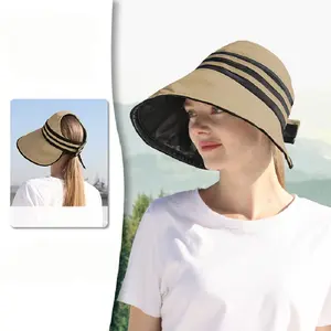 Summer Sun Hat Ladies Women Beach Casual Foldable Vinyl Empty Top Hat Visor Hat