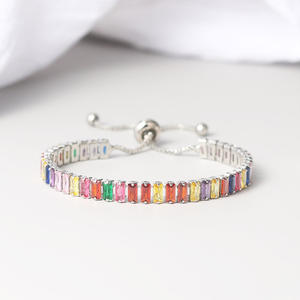 Pulsera Rectangular de Zirconia cúbica de colores Pulsera de cadena de tenis de cristal arcoíris ajustable para mujer - Product Image 1