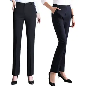 Women's professional spring summer thin high-waisted straight vertical vertical vertical dress pants stretch black work suit